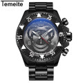 TEMEITE 020G Military Fashion Quartz Watch Men 3D Blue Big Dial Stainless Steel Strap Brand Luxury Golden Wrist Watches 2021